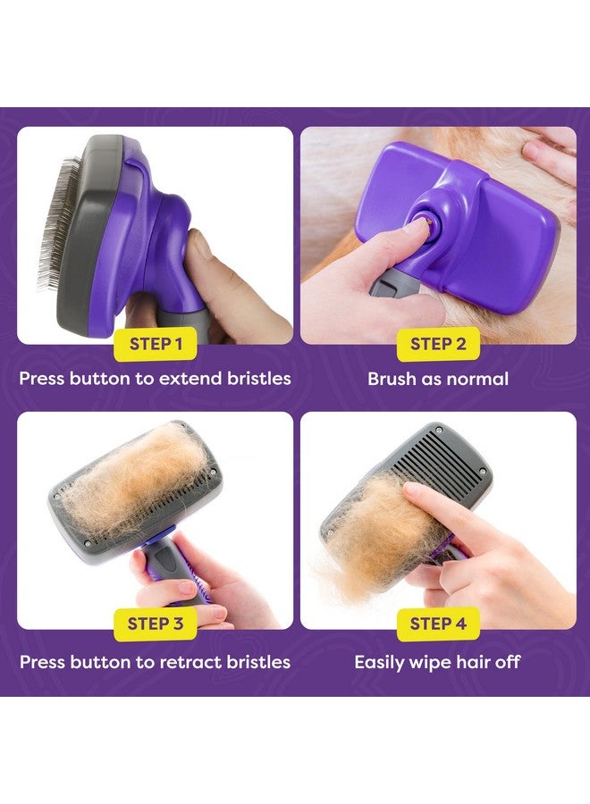 Hertzko Self Cleaning Slicker Brush for Dogs and Cats - Pet Hair Brush for Shedding Long and Short Hair - Easy Clean Retractable Bristles - Cat and Dog Grooming Tool - Purple - Image 4