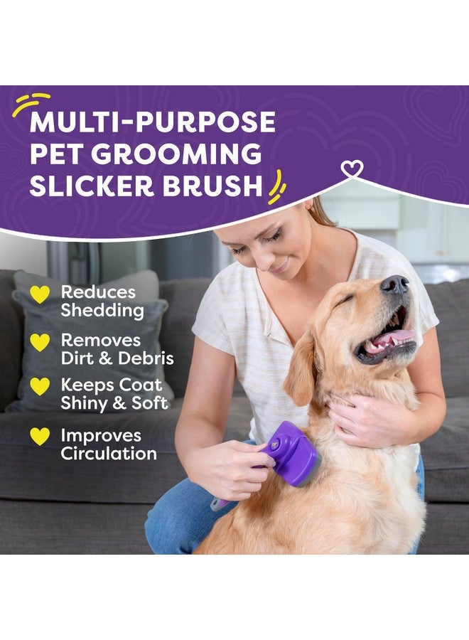 Hertzko Self Cleaning Slicker Brush for Dogs and Cats - Pet Hair Brush for Shedding Long and Short Hair - Easy Clean Retractable Bristles - Cat and Dog Grooming Tool - Purple - Image 2
