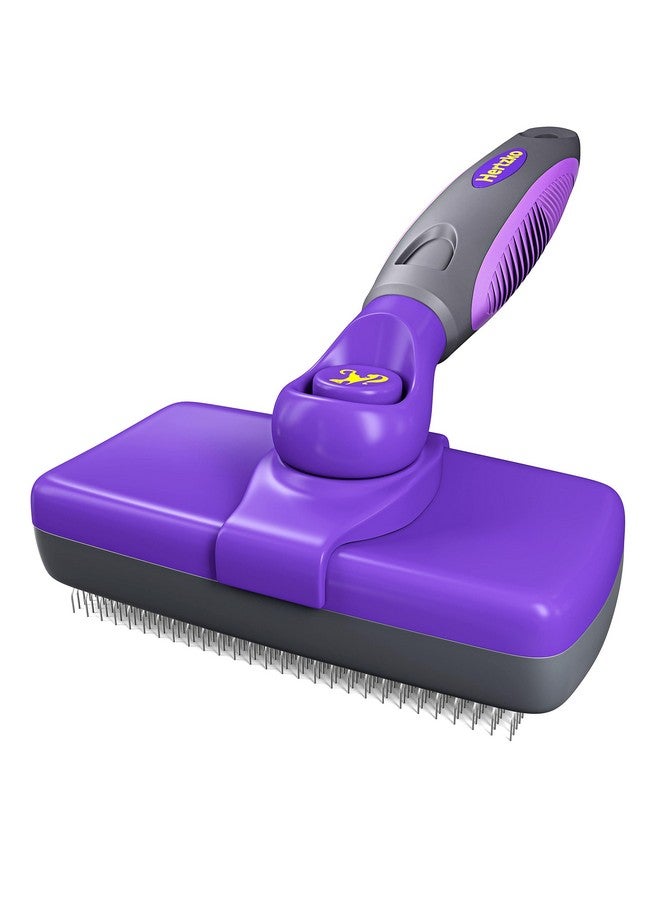 Hertzko Self Cleaning Slicker Brush for Dogs and Cats - Pet Hair Brush for Shedding Long and Short Hair - Easy Clean Retractable Bristles - Cat and Dog Grooming Tool - Purple - Image 1