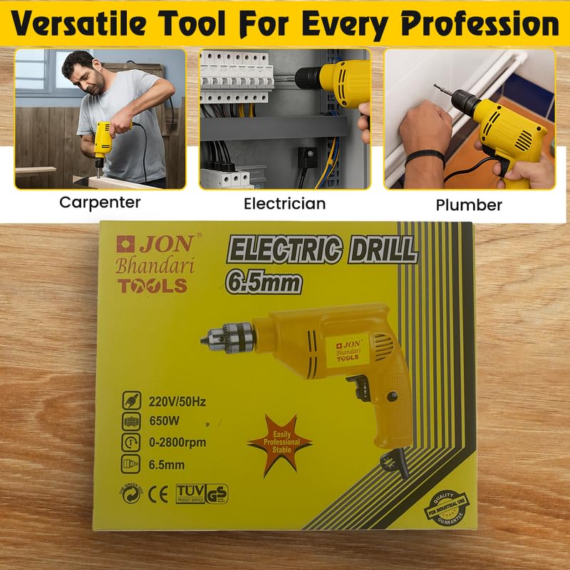 Jon Bhandari Tools Corded Electric Drill Machine – 6.5mm, 650W, 2800RPM, 220V | Variable Speed & Reverse Function | Compact Heavy Duty Power Tool for Wood, Metal, Masonry & DIY Projects - Image 5