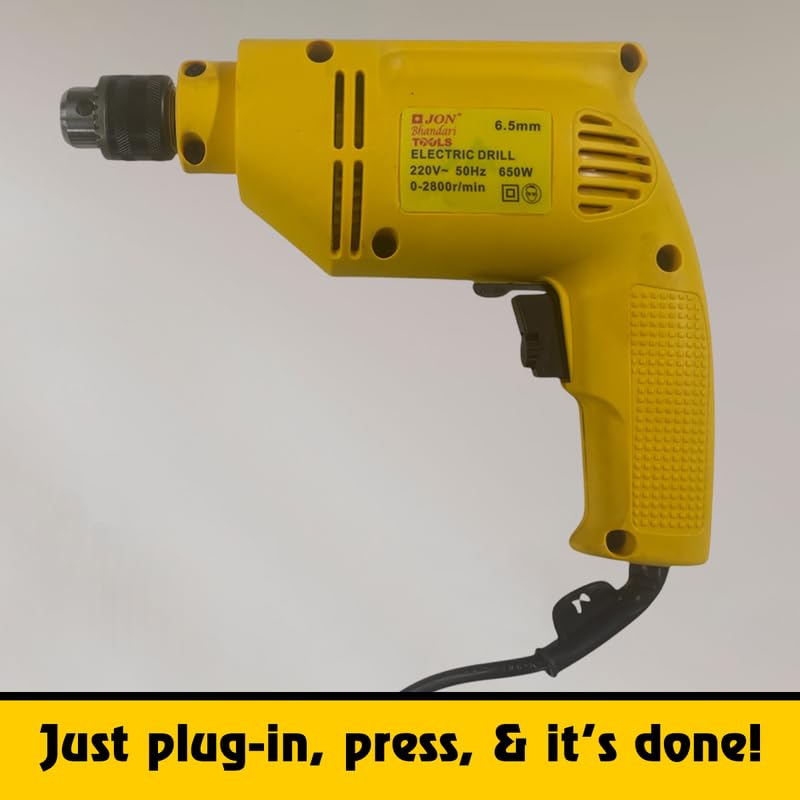 Jon Bhandari Tools Corded Electric Drill Machine – 6.5mm, 650W, 2800RPM, 220V | Variable Speed & Reverse Function | Compact Heavy Duty Power Tool for Wood, Metal, Masonry & DIY Projects - Image 3