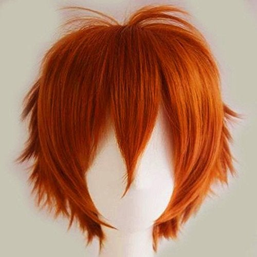 S-noilite Unisex Short Orange Wig Women Mens' Fluffy Layered Spiky Pixie Anime Wig Synthetic Hair Full Wigs for Halloween Chucky Costume Cosplay Comic Party Dark Orange - Image 2
