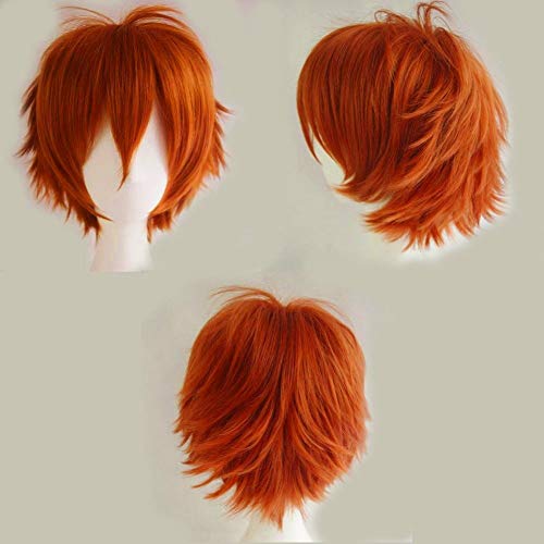 S-noilite Unisex Short Orange Wig Women Mens' Fluffy Layered Spiky Pixie Anime Wig Synthetic Hair Full Wigs for Halloween Chucky Costume Cosplay Comic Party Dark Orange - Image 1