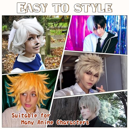 S-noilite Unisex Short Orange Wig Women Mens' Fluffy Layered Spiky Pixie Anime Wig Synthetic Hair Full Wigs for Halloween Chucky Costume Cosplay Comic Party Dark Orange - Image 5