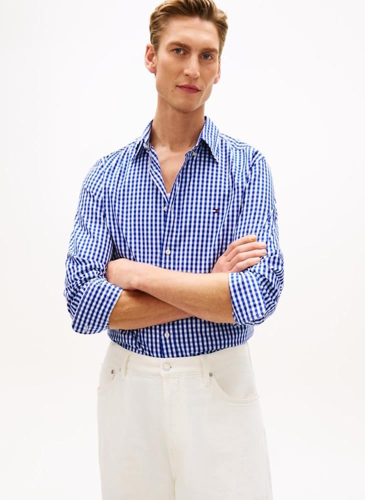 TOMMY HILFIGER TH Flex Regular Fit Gingham Check Poplin Shirt - Image 3