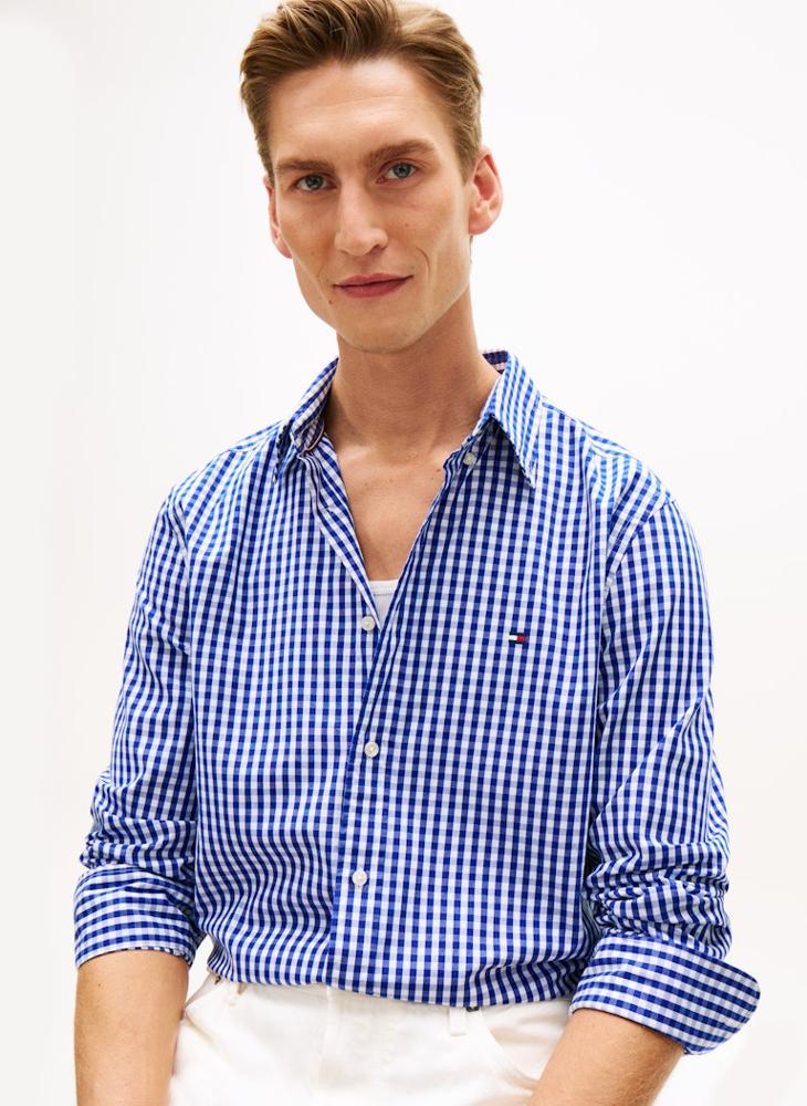 TOMMY HILFIGER TH Flex Regular Fit Gingham Check Poplin Shirt - Image 1