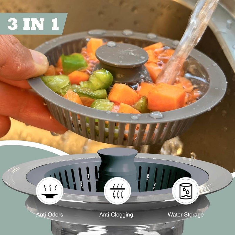 YKWL Upgraded 3 in 1 Kitchen Sink Drain Strainer and Stopper Combo304 Stainless Steel pop up Sink Drain StopperGarbage Disposal Stopper Sink Protectors for Kitchen Sink for US Standard Kitchen Drain - Image 5