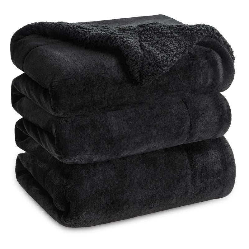 Bedsure Sherpa Fleece Blankets King Size for Bed  Thick and Warm Soft Fuzzy Plush King Blanket for Winter Black 108x90 Inches