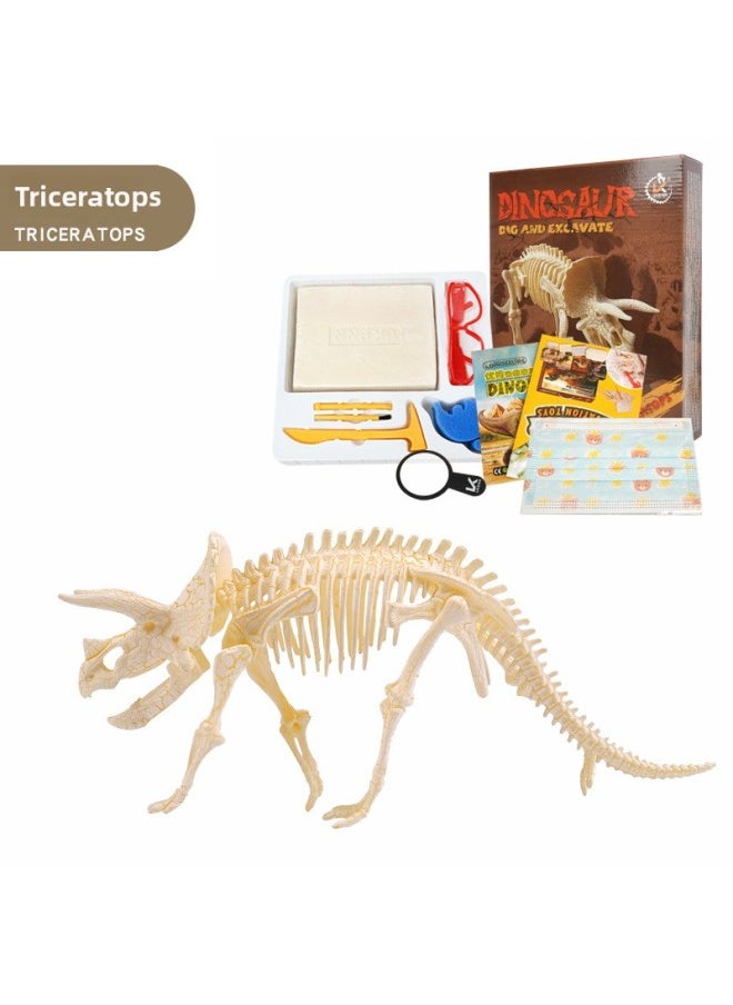 Children's Dinosaur Fossil Archaeological Digging Toy Boy Digging Specimen Handmade Diy Tyrannosaurus Rex Skeleton Assembled Model-Color:K757 Triceratops  - Image 1