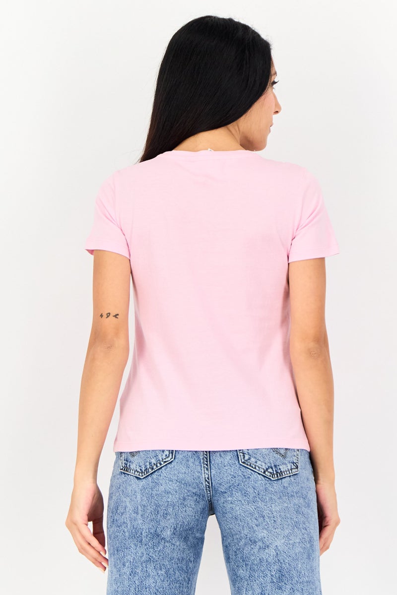 ONLY Women Crew Neck Short Sleeve Graphic Print Top, Light Pink - Image 3
