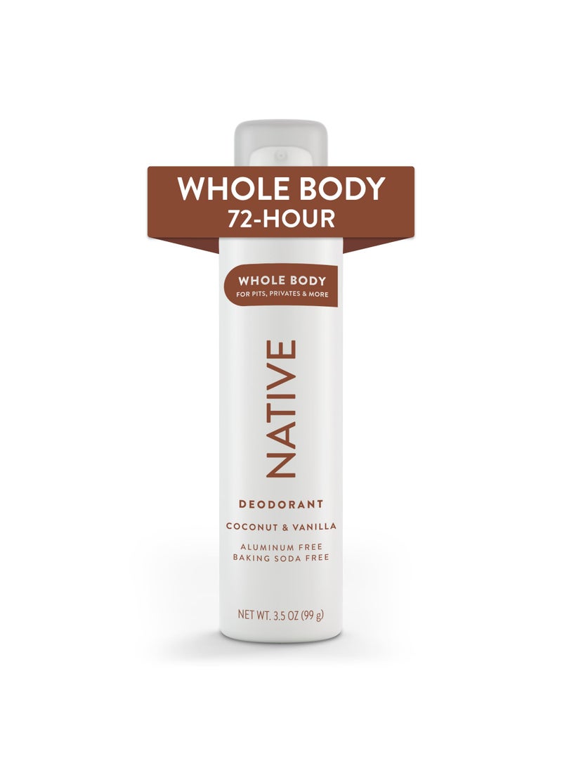 native Native Whole Body Deodorant Spray Contains Naturally Derived Ingredients, Deodorant for Women & Men | 72 Hour Odor Protection, Aluminum Free with Coconut Oil and Shea Butter | Coconut & Vanilla 