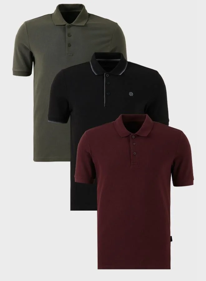 Buratti  Buratti Cotton Regular Fit Button-Down Polo Collar 3-Pack T-Shirt Men's T-SHIRT 590211827S3 for Men | Best Price UAE