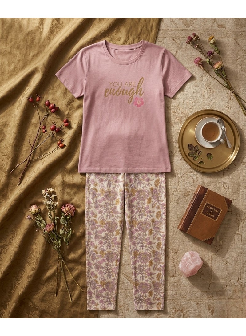 Women's Floral Loungewear Set "You Are Enough" Print - Dusty Rose - Image 3