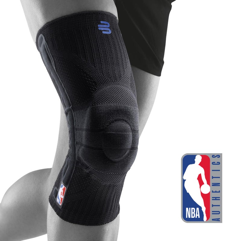باورفيند Bauerfeind Sports Knee Support NBA - دعامة كرة السلة مرخصة رسميًا مع ضغط طبي - تصميم الأكمام مع وسادة جل أوميغا لتخفيف الألم وتثبيته (أسود L) - Image 1
