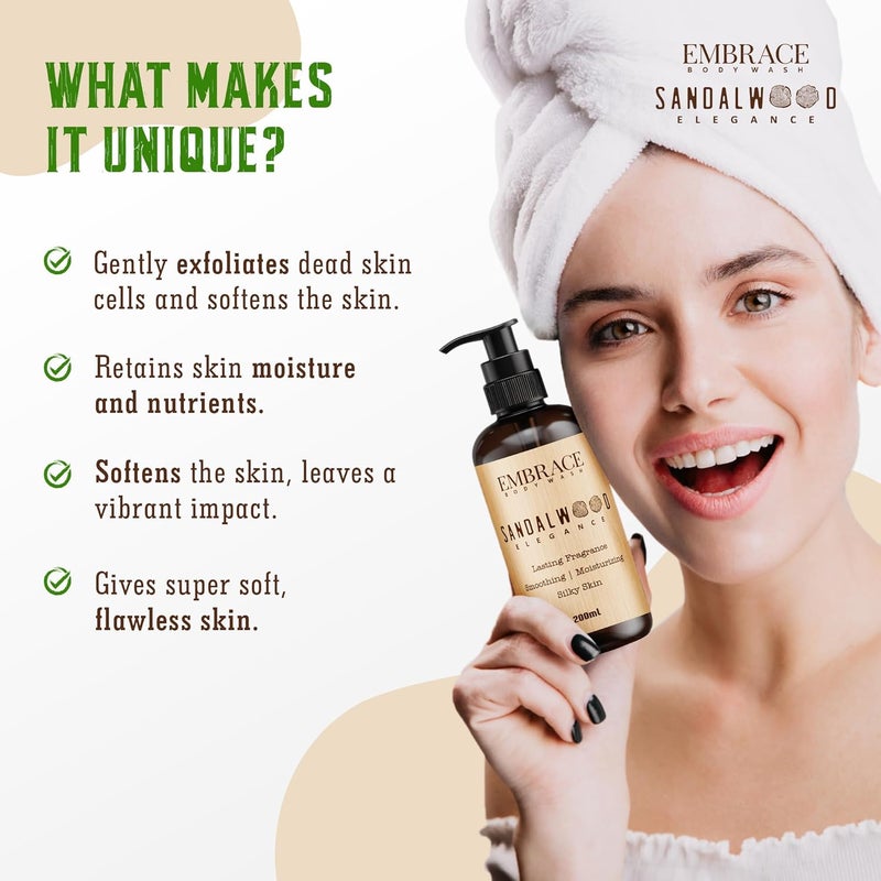 Le Dore Embrace Sandalwood Body Wash  With DPanthenol  Niacinamide  Deep Hydration for Soft Glowing Skin  LongLasting Fragrance  For Men  Women  200ml - Image 4