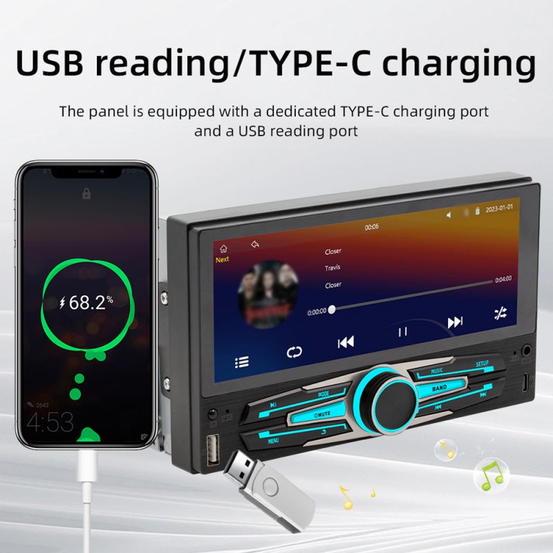 6.86 بوصة عالية الوضوح IPS تعمل باللمس مشغل MP5 للسيارة - اتصال BT5.1 مستقر عكس الهاتف الذكي ستريو السيارة للترفيه داخل السيارة وقوف السيارات الآمن - Image 4