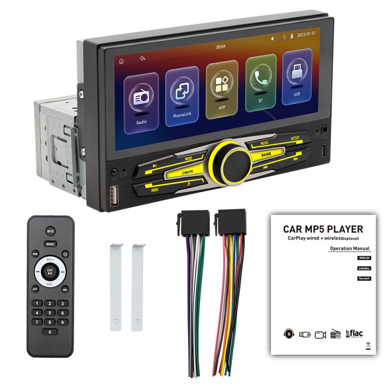 6.86 بوصة عالية الوضوح IPS تعمل باللمس مشغل MP5 للسيارة - اتصال BT5.1 مستقر عكس الهاتف الذكي ستريو السيارة للترفيه داخل السيارة وقوف السيارات الآمن - Image 1