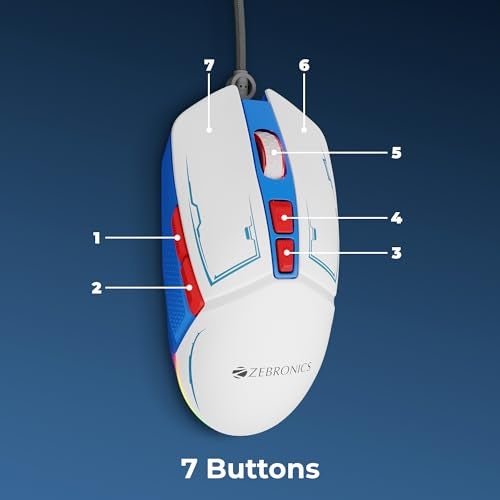 ZEBRONICS Astro Premium Gaming Mouse with Upto Wired 7200 Dpi, 7 Buttons, Braided Cable, High Resolution Sensor, Windows Software with RGB Led Light Modes - Image 3