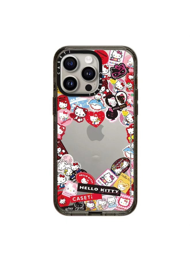 Generic - CASETi Joint Hellokitty Shell Chain KT Cat Phone Case For Iphone16ProMax For Iphone 15pl-Colour:Fykt Cat Expression Red Background Original Black Frame-Applicable Model:For Iphone15Pro - Image 1