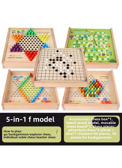 Multi-functional One-in-one Game Board Flight Chess Checkers Backgammon Fighting Beast Chess Class Encyclopedia Children's Educational Toys-Colour:Five-in-one F Model