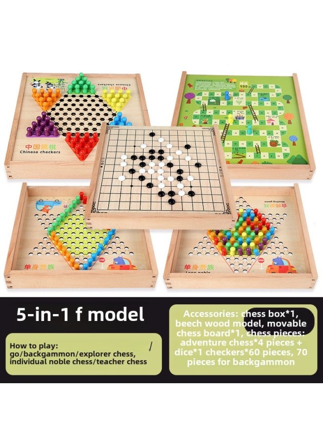 Multi-functional One-in-one Game Board Flight Chess Checkers Backgammon Fighting Beast Chess Class Encyclopedia Children's Educational Toys-Colour:Five-in-one F Model