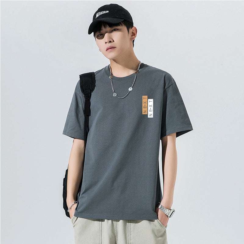 تي شيرت رجالي بأكمام قصيرة صيفي فضفاض يناسب جميع الأذواق تي شيرت كرو نك عصري تي شيرت طلابي عبر الحدود أسود [A35] - Image 2