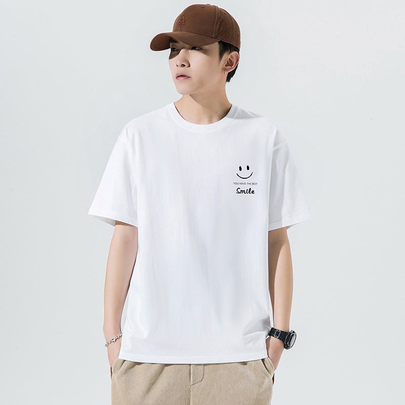 تي شيرت رجالي بأكمام قصيرة صيفي فضفاض يناسب جميع الأذواق تي شيرت كرو نك عصري تي شيرت طلابي عبر الحدود أسود [A35] - Image 5