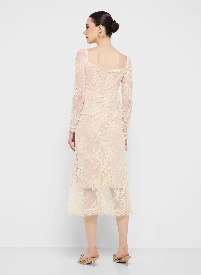 Ginger Boutique Lace Overlay Midi Dress