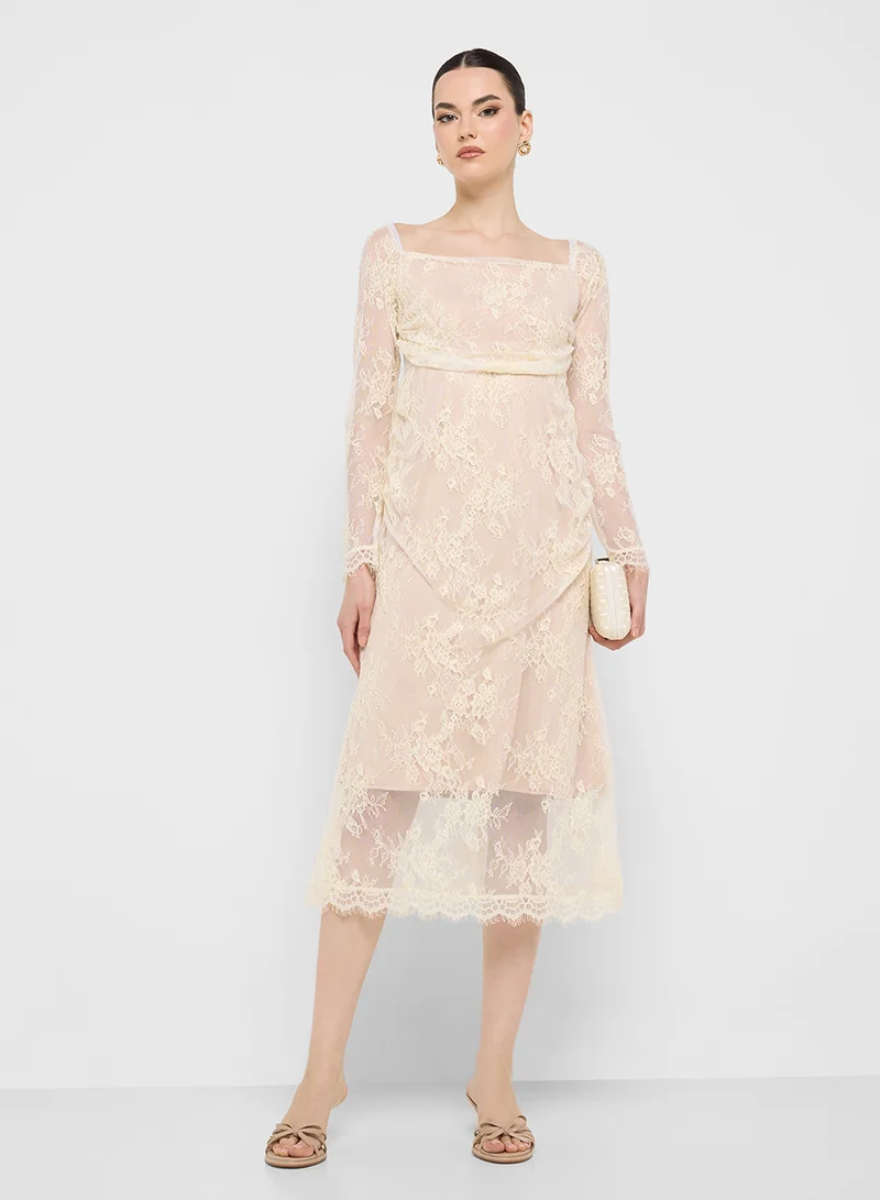 Ginger Boutique Lace Overlay Midi Dress