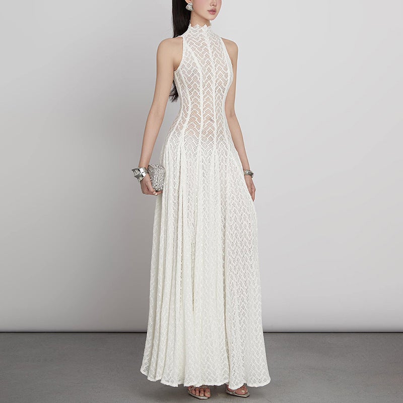 Women Vintage Lace Design Long Dress Slim Fit Elegant Maxi Dress - Image 1