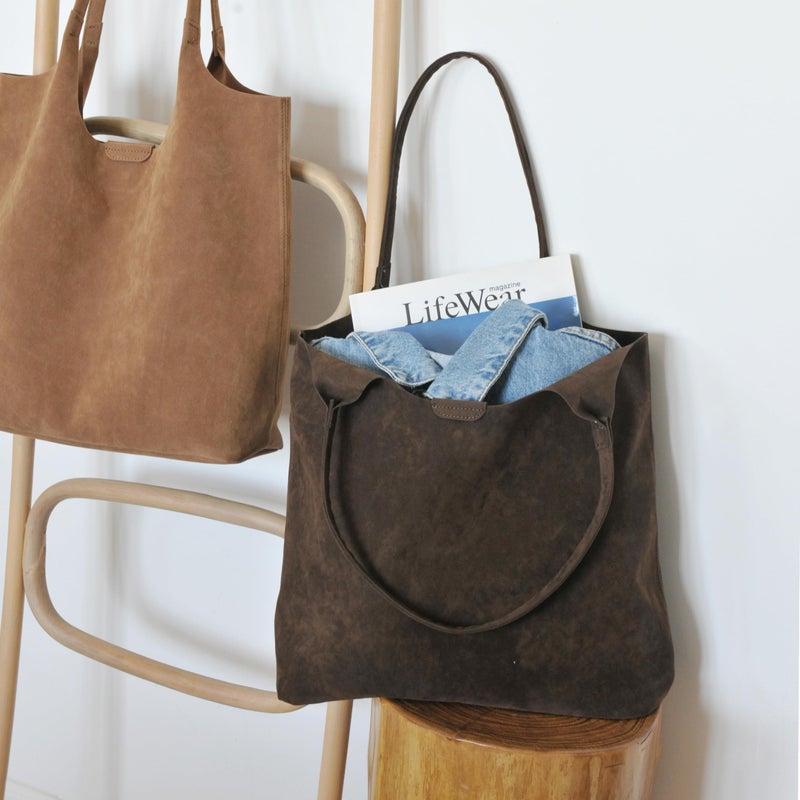 Hoxis Soft Faux Suede Tote Bag for Women - Magnetic Closure Hobo Handbag, Casual Vegan Leather Purseâ€‹ (Coffee) - Image 2