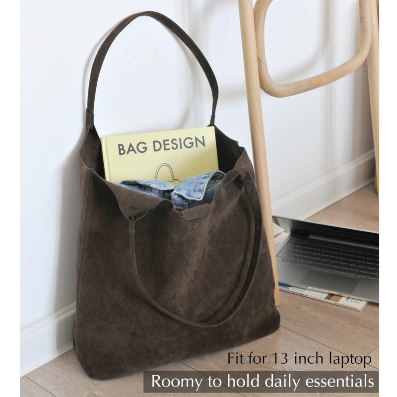 Hoxis Soft Faux Suede Tote Bag for Women - Magnetic Closure Hobo Handbag, Casual Vegan Leather Purseâ€‹ (Coffee) - Image 4