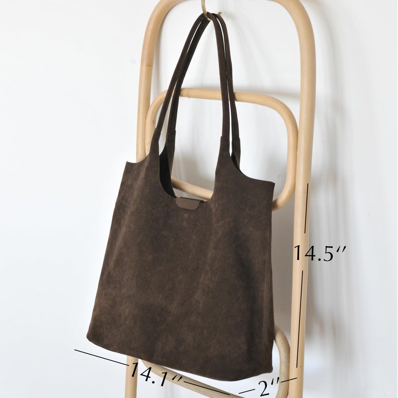 Hoxis Soft Faux Suede Tote Bag for Women - Magnetic Closure Hobo Handbag, Casual Vegan Leather Purseâ€‹ (Coffee) - Image 3