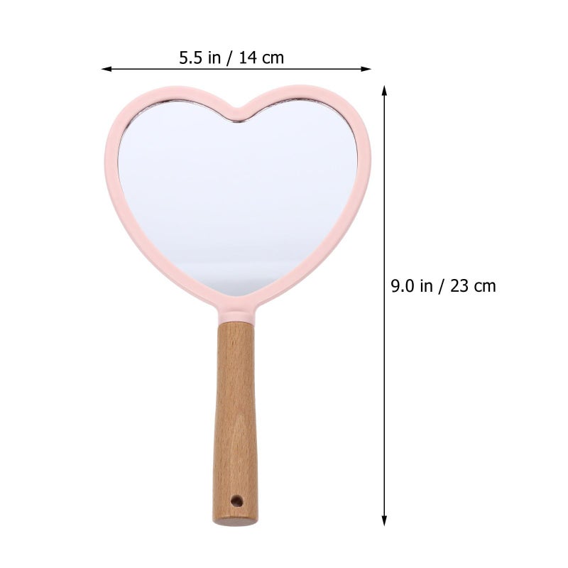 Unomor Wood Handle Cosmetic Mirror With Pink Heart Design For Women Travel - Image 3