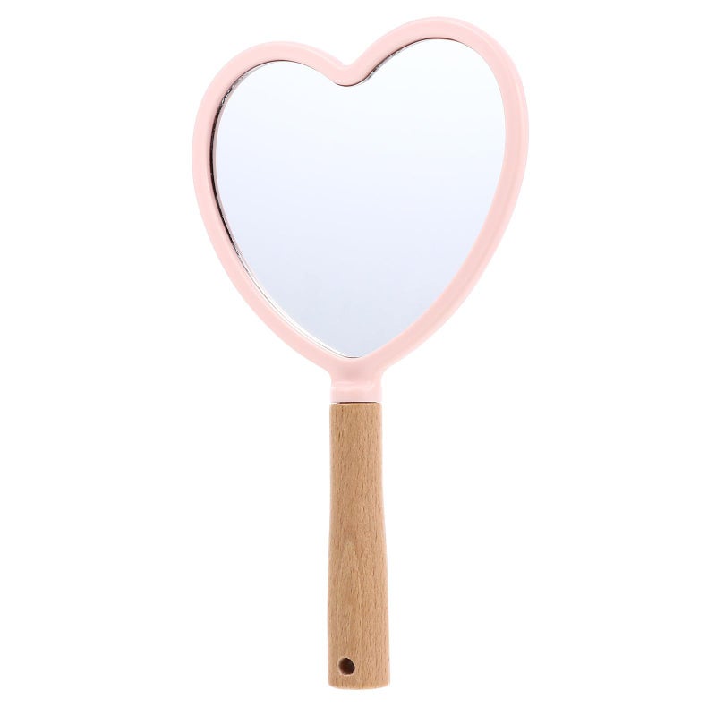 Unomor Wood Handle Cosmetic Mirror With Pink Heart Design For Women Travel - Image 2