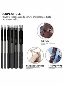 Excefore Leather Hole Punch, 6 Pcs Round Hollow Punch Set, Industrial Grade Black Punch  - Image 3