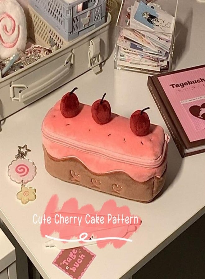 Vobomo Cherry Cake Pencil Case Big Capacity Pen Holder Plush Pencil Pouch Box Cute Aesthetic Pen Case (Cherry) - Image 3