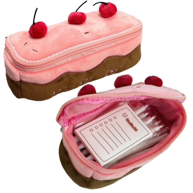 Vobomo Cherry Cake Pencil Case Big Capacity Pen Holder Plush Pencil Pouch Box Cute Aesthetic Pen Case (Cherry) - Image 1