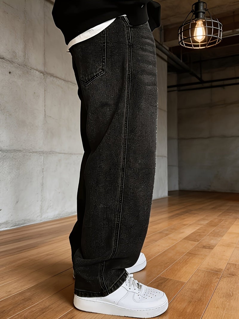 Men's Trendy Casual Street Style Gray Loose-Fit Jeans - Image 4