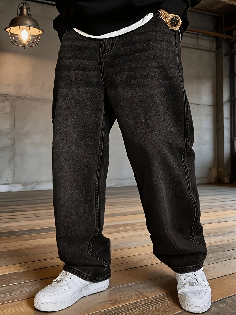 Men's Trendy Casual Street Style Gray Loose-Fit Jeans - Image 2