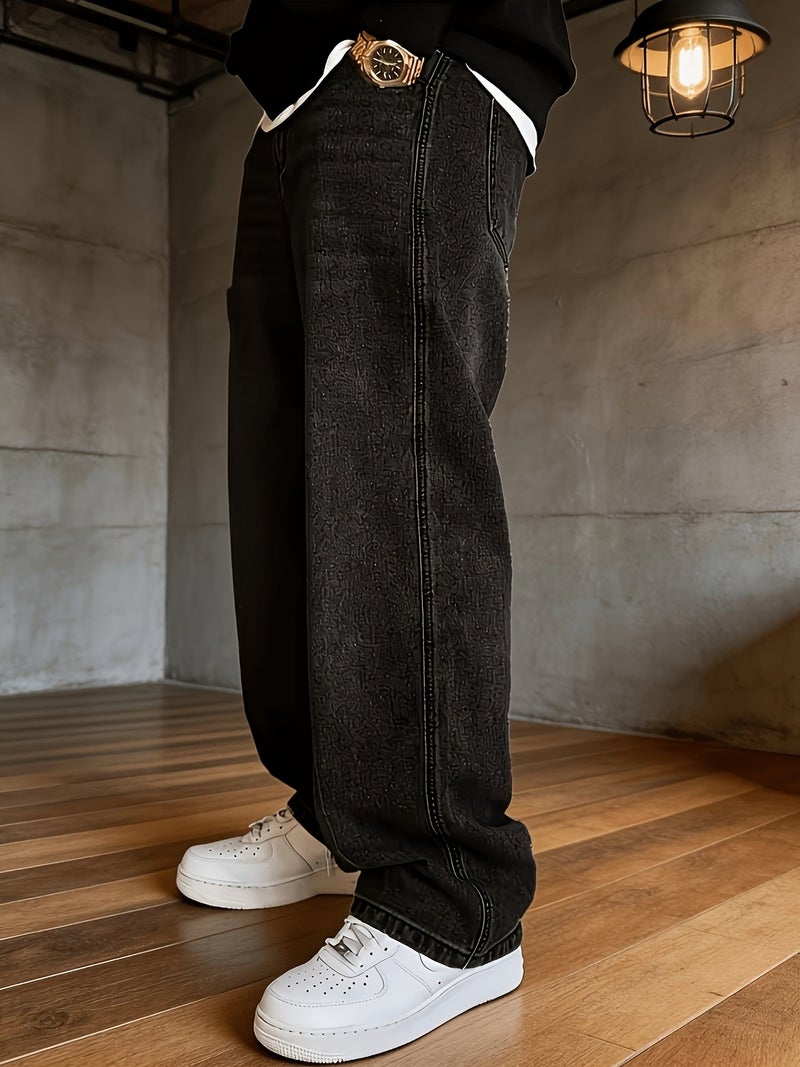 Men's Trendy Casual Street Style Gray Loose-Fit Jeans - Image 3