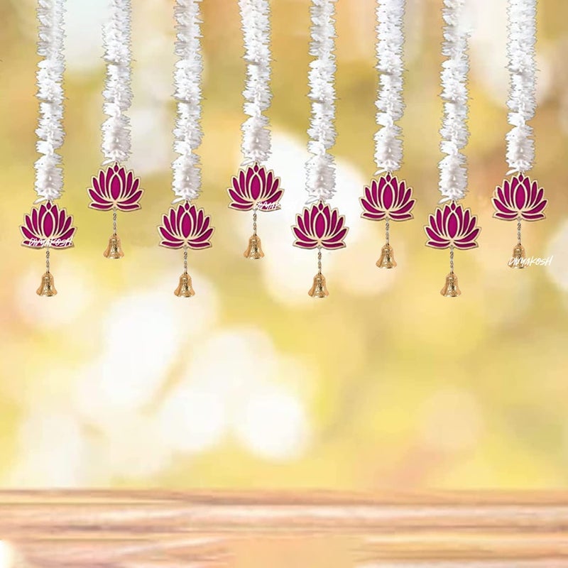 BENAVJI Handmade MDF Wood Lotus Mogra Bell Style Hanging Decor Floral Wall Hangings for Temple Home Diwali Weddings Stage Mandap Festive Decorations Artificial Flowers 25 Feet Pack of 11 - Image 3