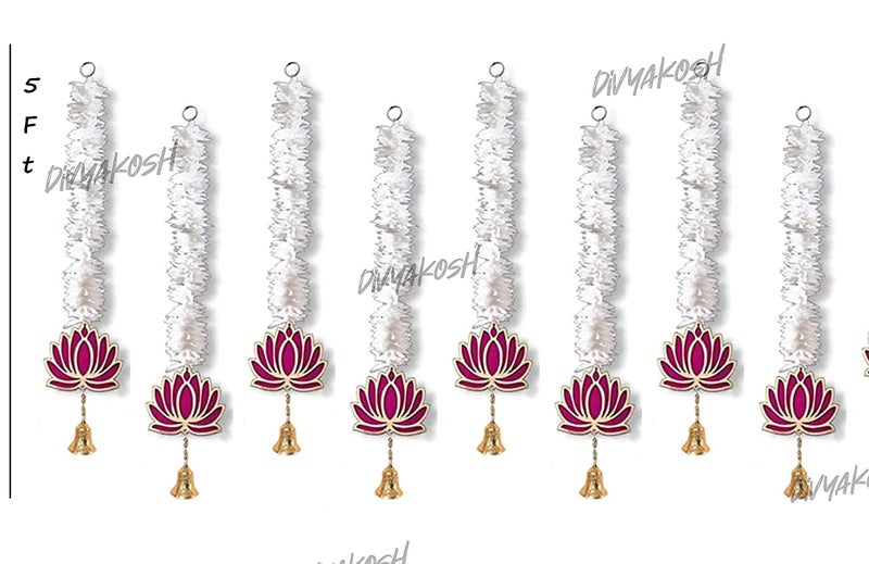 BENAVJI Handmade MDF Wood Lotus Mogra Bell Style Hanging Decor Floral Wall Hangings for Temple Home Diwali Weddings Stage Mandap Festive Decorations Artificial Flowers 25 Feet Pack of 11 - Image 2