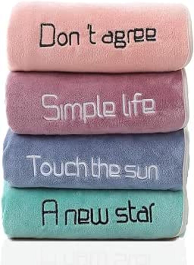 JSPY FEETS 4 Pack Hand Towels with Signature Letters Embroidered Microfiber Face Towels Hanging Quick Dry Super Soft Bath Towels for Bathroom Walking JBY Polyester Multicolor