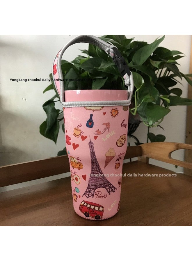 Factory Wholesale Cartoon Ice Cream Cup 30Oz Car Cup Vacuum Cup Cover Portable Drop-resistant Handbag Diving Material Cup Cover-Color:Foundation Tower-Capacity:900ml(30oz Ice Cream)  - Image 1