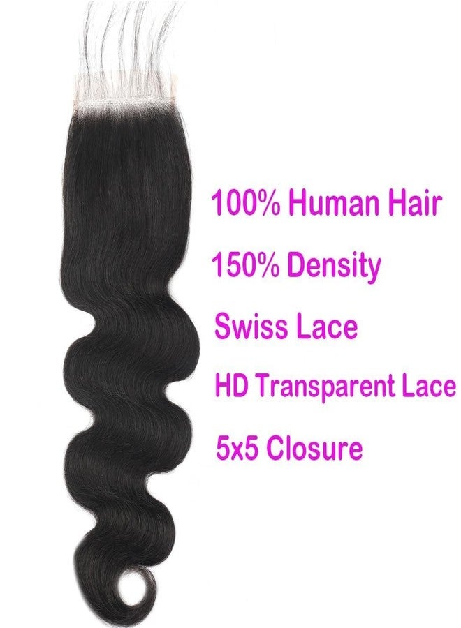 Misoun 5x5 Transparent HD Lace Closure Body Wave Human Hair Lace Closure Invisible Closure 12A Brazilian Virgin Human Hair Closure 5x5 100% Real Human Hair Free Part Closure Pre Plucked Natural Black 14 Inch - Image 5