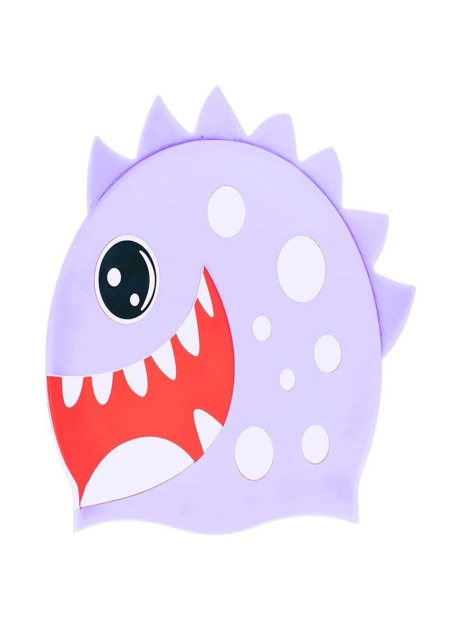 KARBD Silicone Swimming Cap Unisex Soft Waterproof Swimming Pool Head Cap Water Sports Long Hair for Children Kids Boys Girls of All Age - Universal Size, Shark Fish Design Purple - Image 1