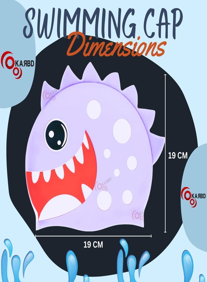 KARBD Silicone Swimming Cap Unisex Soft Waterproof Swimming Pool Head Cap Water Sports Long Hair for Children Kids Boys Girls of All Age - Universal Size, Shark Fish Design Purple - Image 3