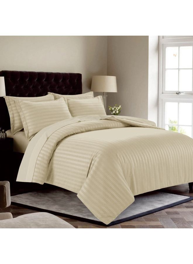 Donetella 6-Piece Hotel Style Duvet Cover Set Without Filler Double Size King Beige  - Image 1