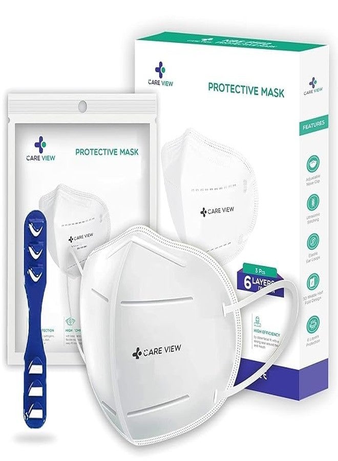 قناع وجه قطني قابل لإعادة الاستخدام من Careview مضاد للتلوث، مناسب للجنسين، بنمط حلقات الأذن (عبوة من 10 قطع، أبيض) قناع واقي قابل للطي مسطح بست طبقات (مع وصلة لتمديد قناع الرأس) - Image 1